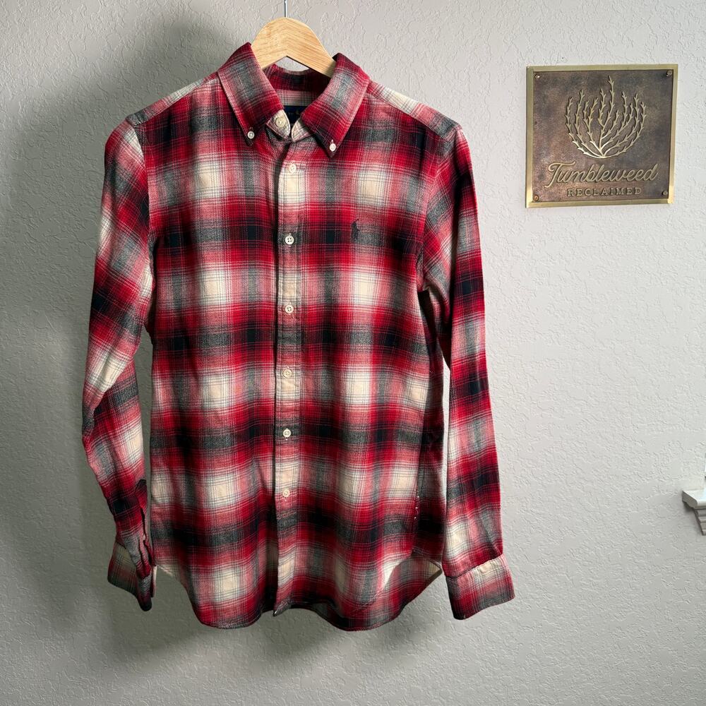 Men's Ralph Lauren Classic Fit Red Plaid Flannel‎ Long Sleeve Button Down Size S